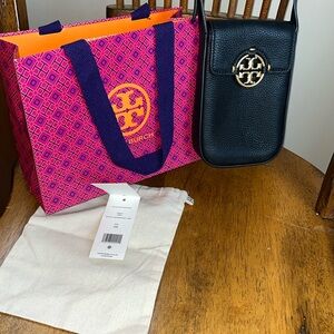Tory Burch Blake mini shopper messenger purse black leather
